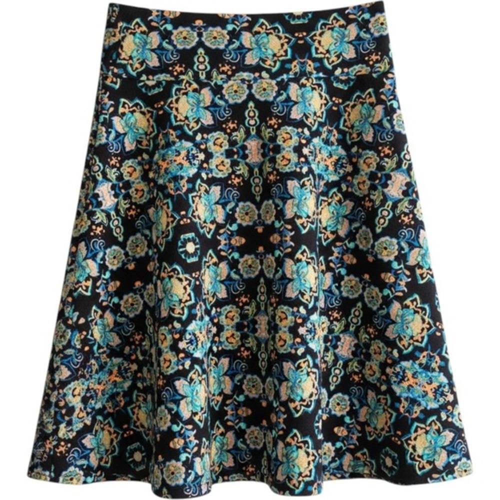 LuLaRoe Azure Skirt XL 16 18 Black Blue Orange Floral Kaleidoscope A-Line